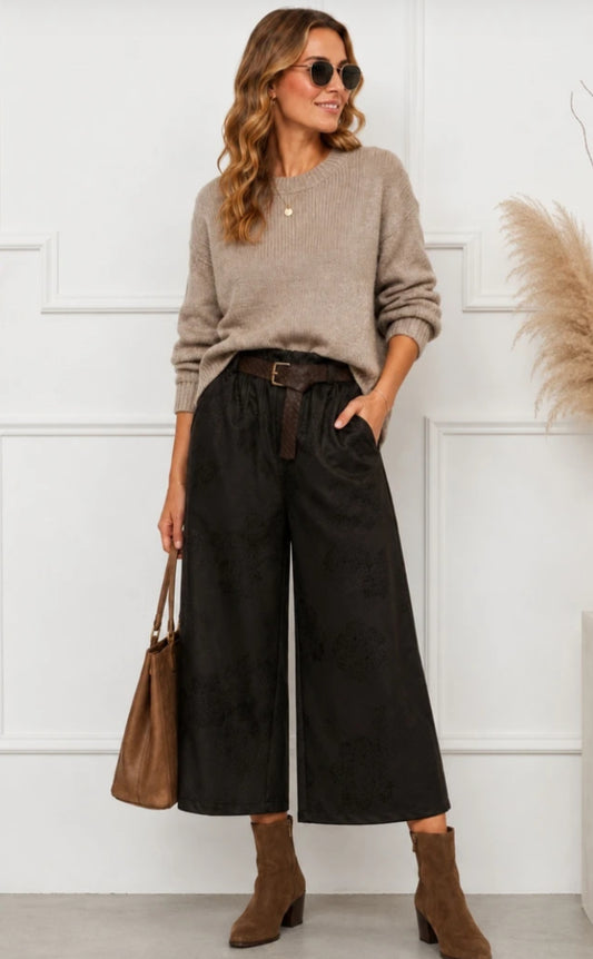 LEATHERETTE CROPPED PANTS - 10-16 - BLACK