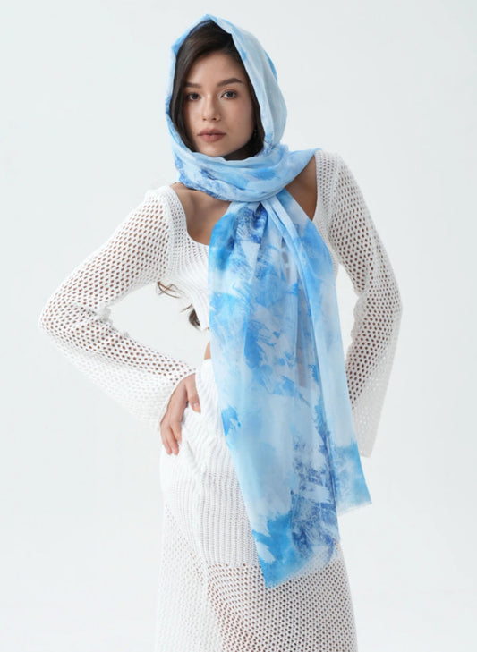 ABSTRACT PRINT SCARF - BLUE