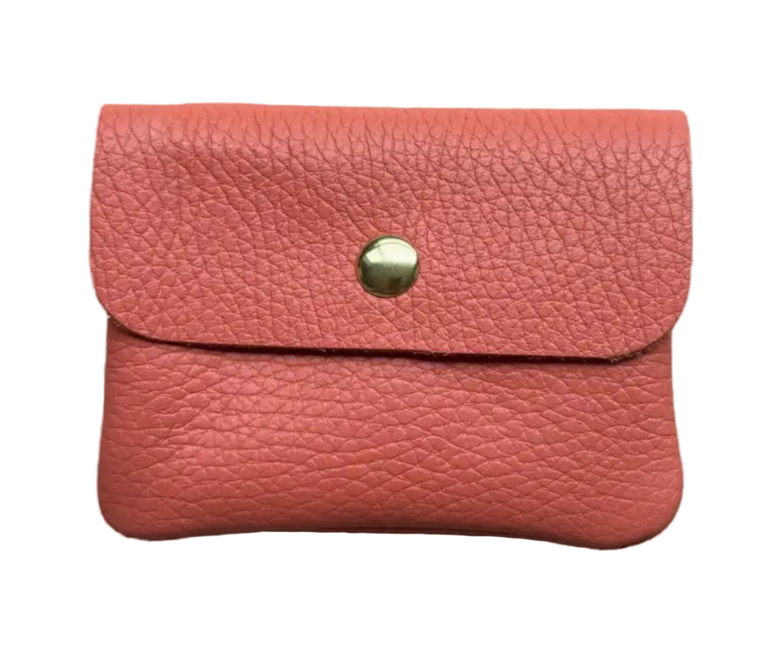 LEATHER CARD WALLET - CORAL