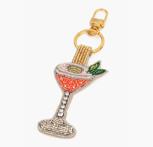 HANDMADE GLASS BEAD KEYRING - PASSIONFRUIT MARTINI