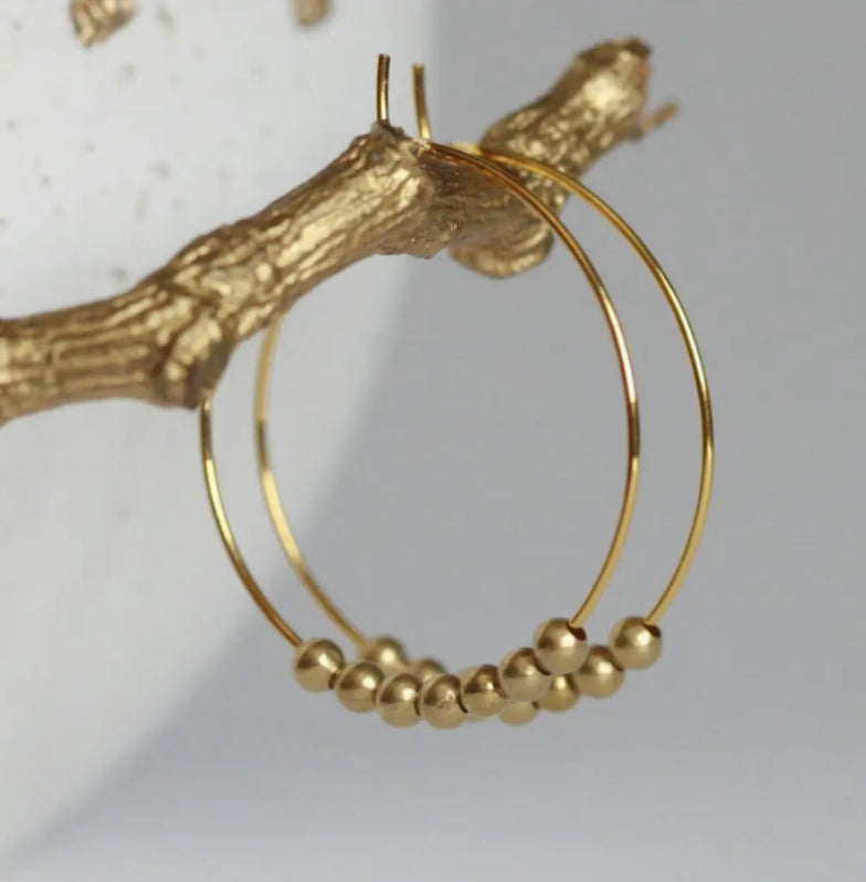 KAIKO - BRASS BEAD HOOP EARRINGS - GOLD PLATED