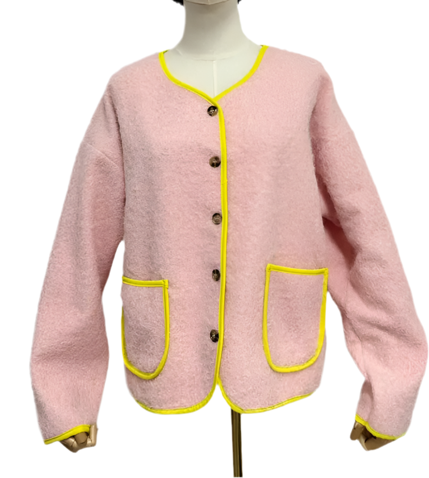 CONTRAST TRIM CARDI JACKET - 10-16 - PINK