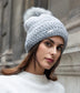 FLEECE LINED POM HAT - GREY