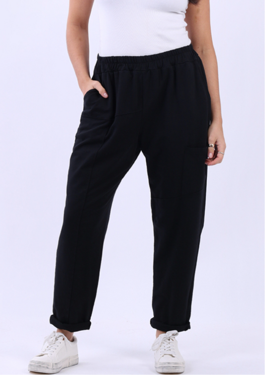 POCKET DETAIL COTTON PANTS - 10-16 - BLACK