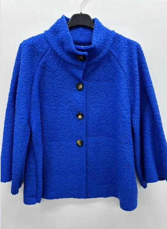 BOUCLE BUTTON JACKET - 8-14 - COBALT BLUE