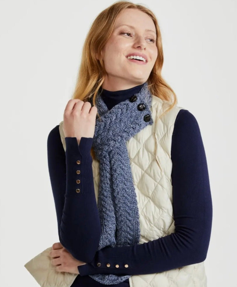 MERINO WOOL BUTTON LOOP SCARF - DENIM BLUE - MADE IN IRELAND