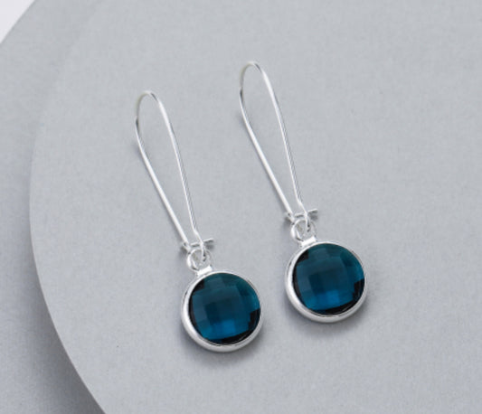 CIRCLE LONG CRYSTAL EARRINGS- TEAL