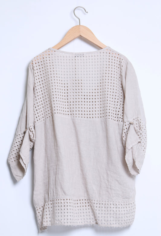LINEN MESH DETAIL JACKET - 10-16 - BEIGE