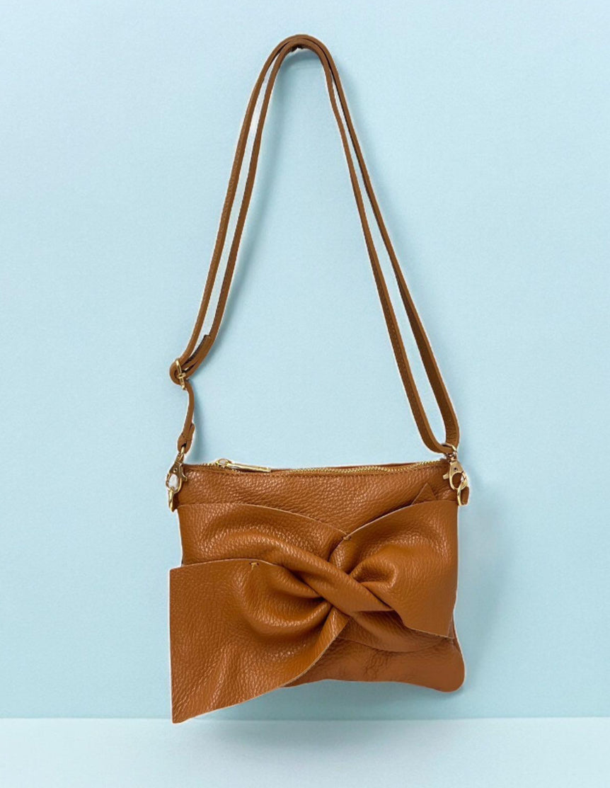 LEATHER BOW BAG - CAMEL - MADE IN ITALY