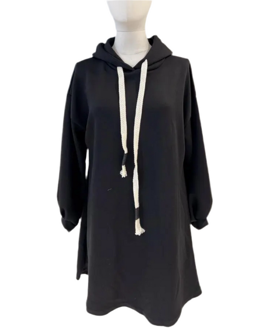 JERSEY TUNIC TOP/DRESS - BLACK - 12-16