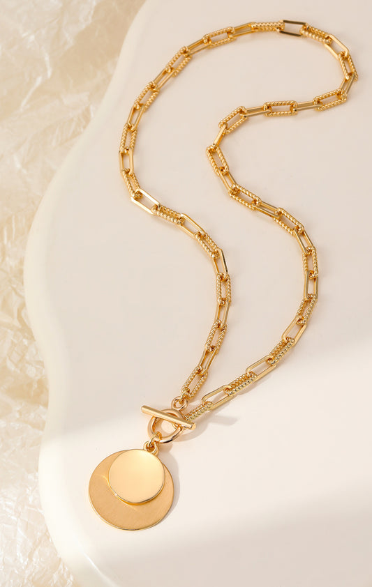 T-BAR DISC NECKLACE- GOLD