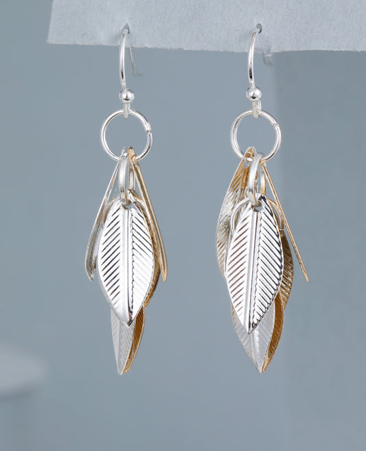LEAF HOOK DROP EARRINGS- SILVER & GOLD