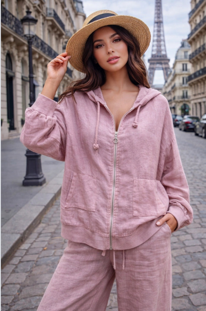 LINEN HOOD JACKET - 10-16 - PINK