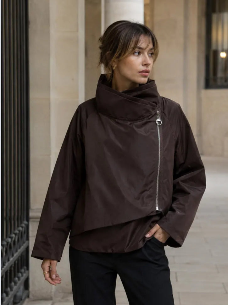 ZIP SIDE TIE JACKET - 10-16 - CHOCOLATE