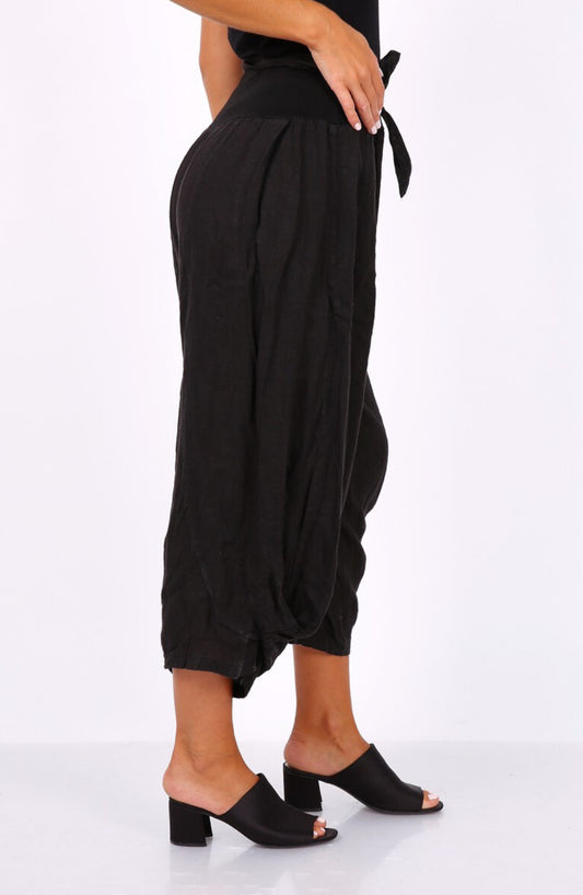 TULIP HEM LINEN PANTS - 10-16 - BLACK