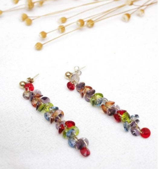 MULTI BEAD LONG STUD EARRINGS