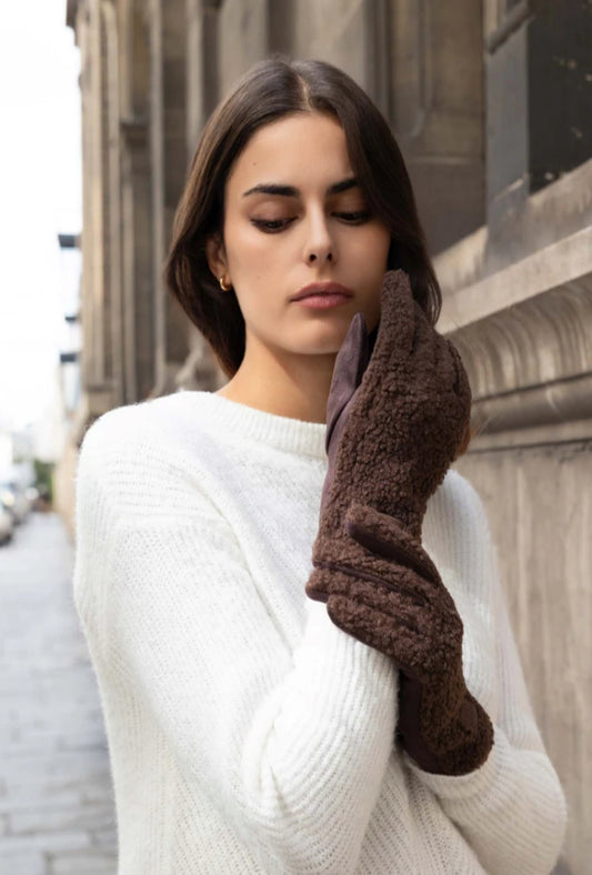 SHERPA VELOUR GLOVES - CHOCOLATE
