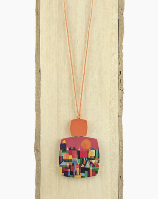 DECOUPAGE WOODEN NECKLACE