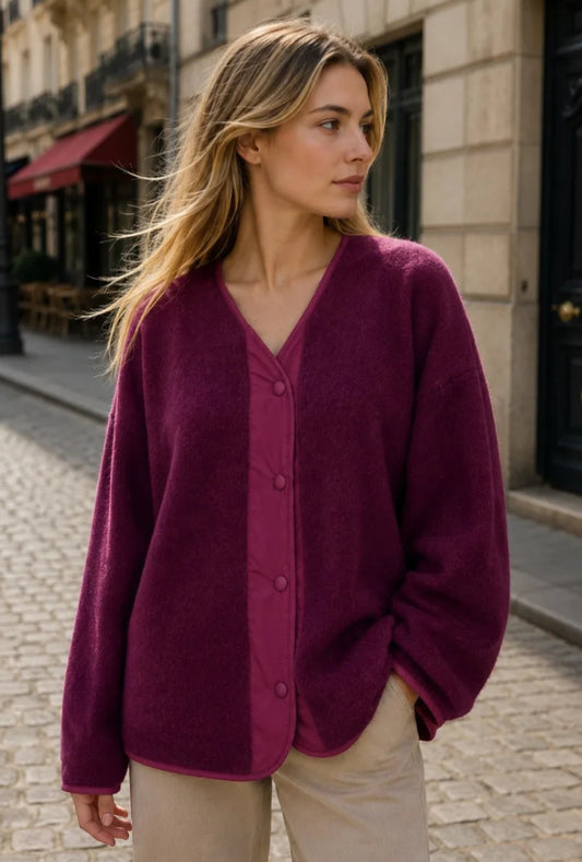 FLEECE POPPER JACKET - 10-16 - BURGUNDY