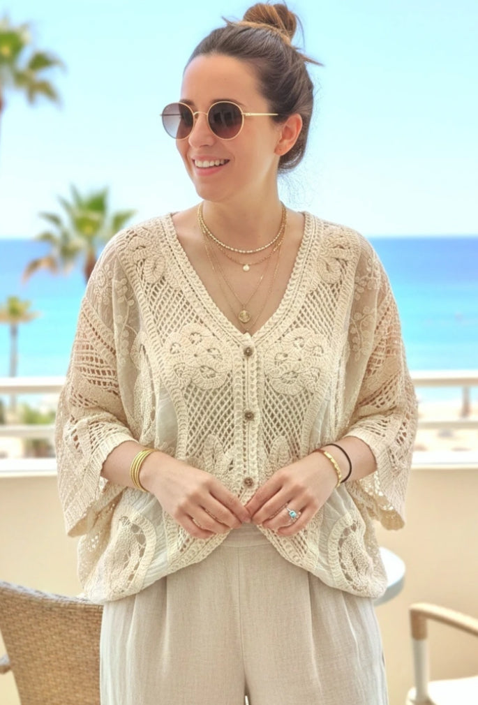 CROCHET CARDI - 10-16 - BEIGE