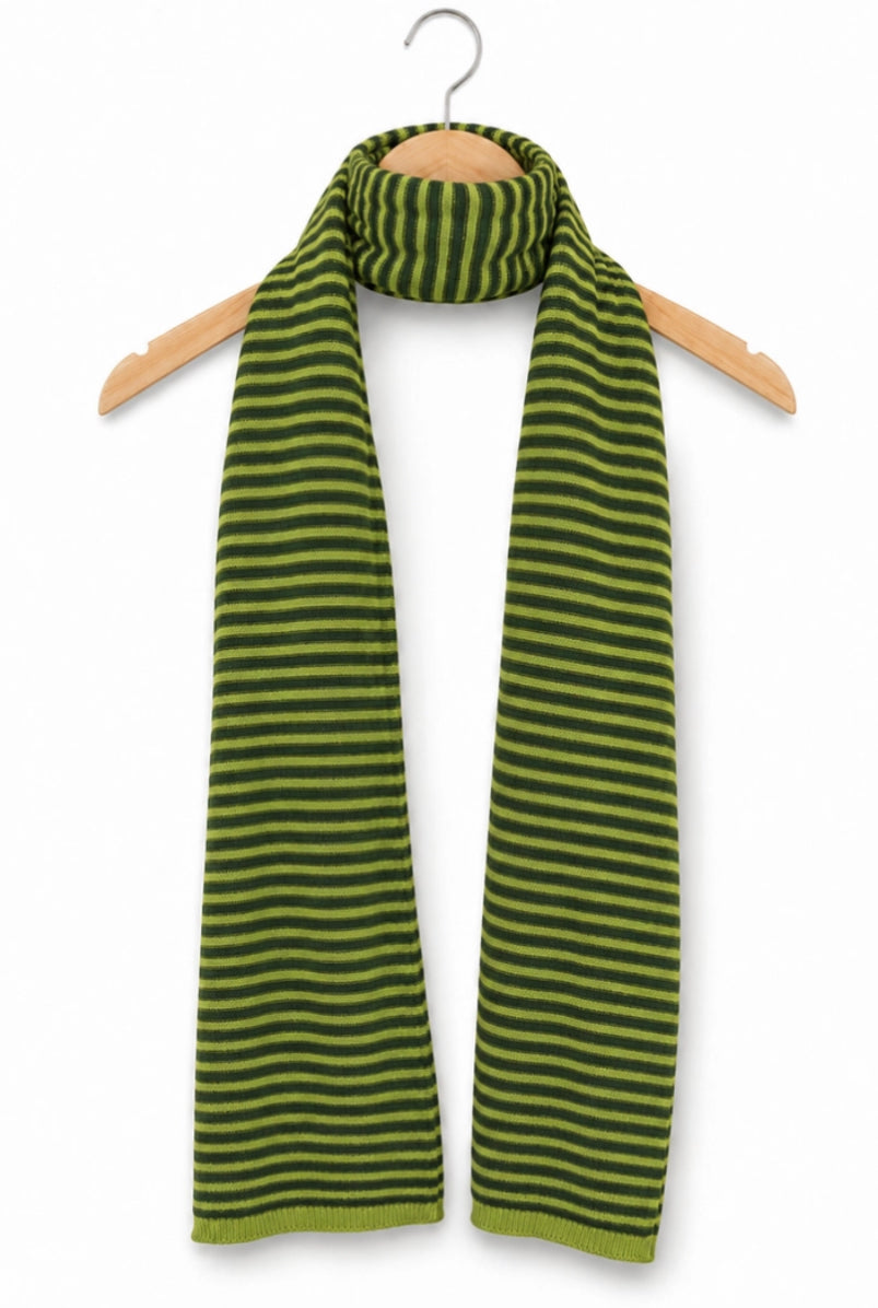 CASHMERE & MERINO WOOL STRIPE SCARF - GREEN