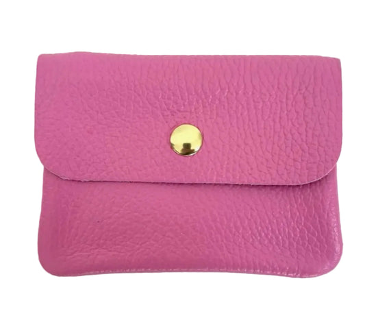 LEATHER CARD WALLET - BUBBLEGUM PINK