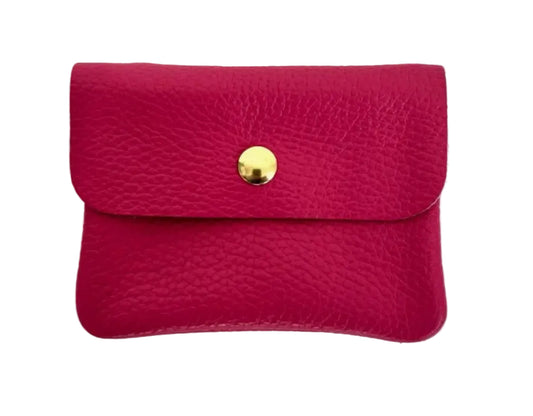 LEATHER CARD WALLET - FUSCHIA