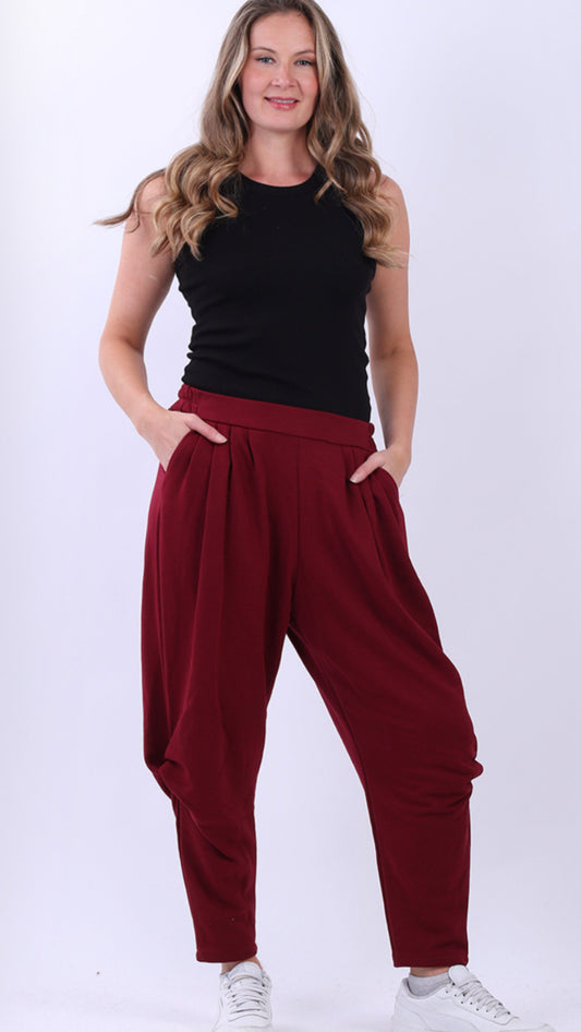 COCOON HEM COTTON BLEND PANTS - BURGUNDY - 12-16