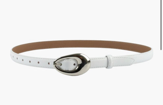 OVAL BUCKLE LEATHER BELT - WHITE