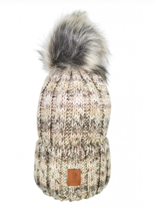 WOOL BLEND FLEECE LINED HAT WITH REMOVABLE POM - BEIGE