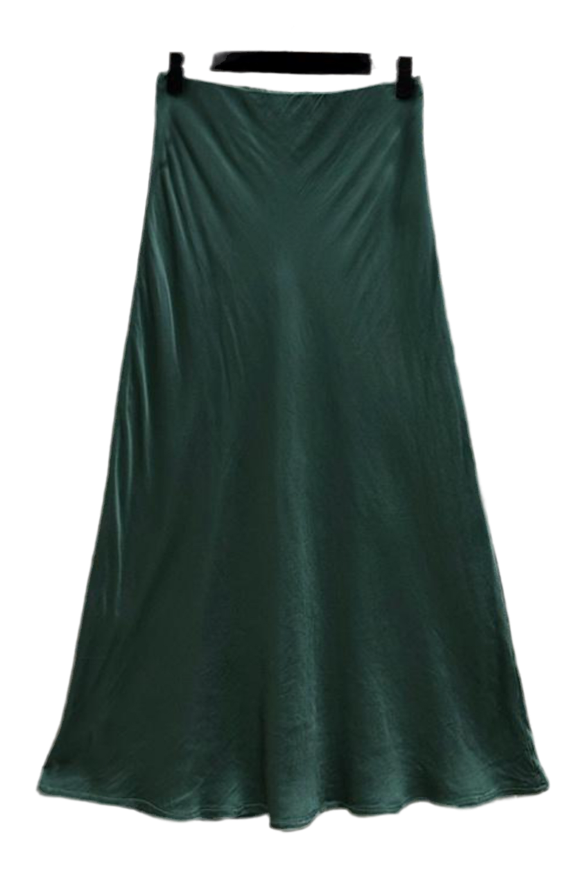 SATIN SKIRT - 8-14 - BOTTLE GREEN