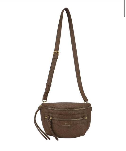 SLING BAG WITH ZIP DETAIL - TAUPE