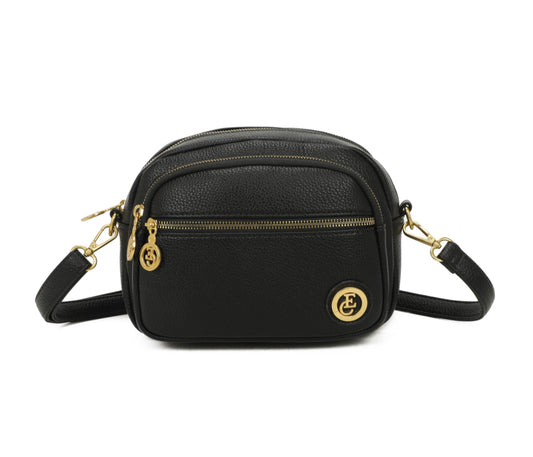 ROUND TOP ZIP DETAIL CROSSBODY- BLACK