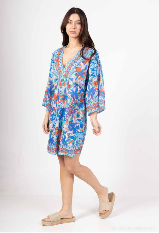 COTTON BLEND BEACH DRESS - 8-14 - BLUE