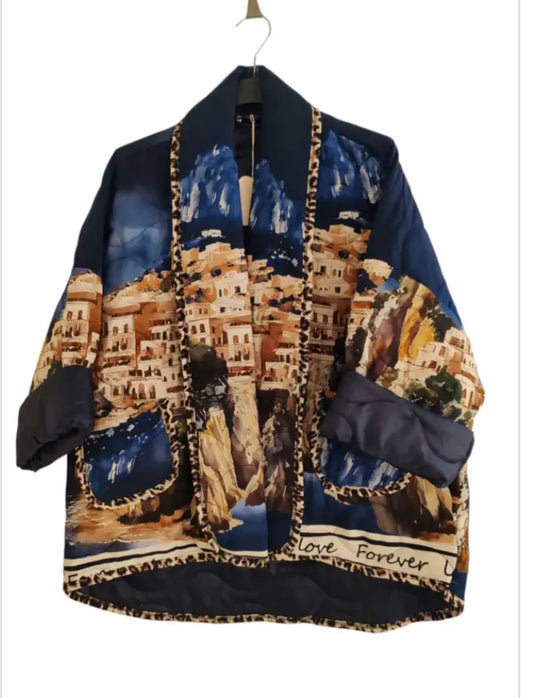 PRINT QUILTED JACKET - 8-14 - NAVY