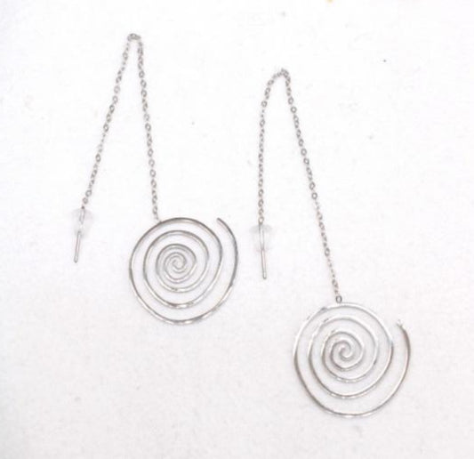 SILVER SWIRL THREADER EARRINGS