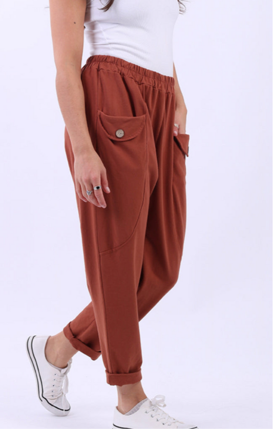 SLOUCH POCKET COTTON PANTS - RUST - 10-16