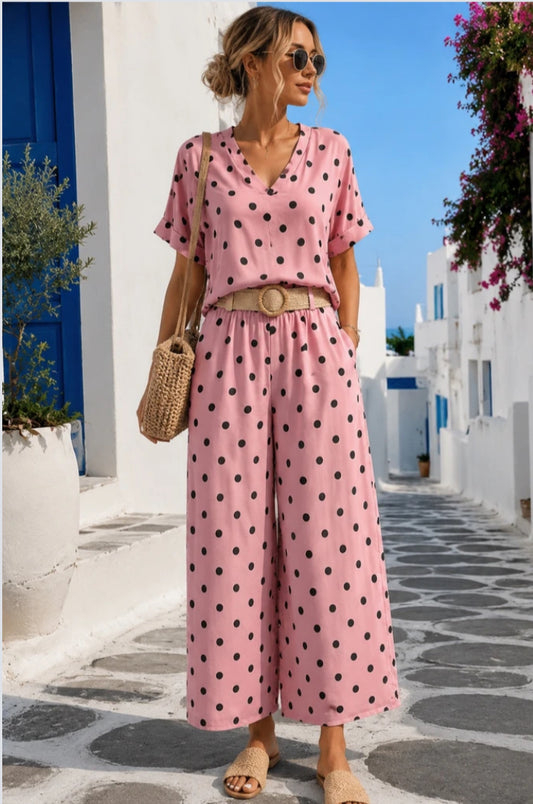 POLKA DOT V NECK TOP - 10-16 - PINK