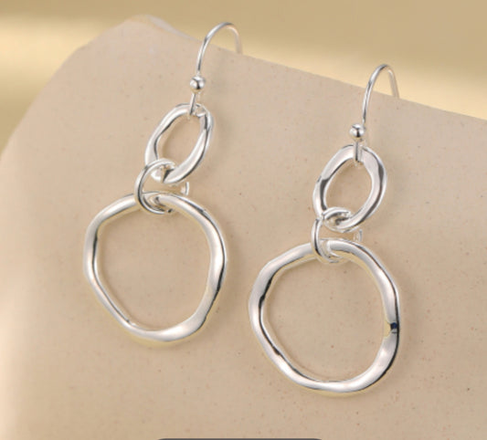 CIRCLE DROP EARRINGS - SILVER