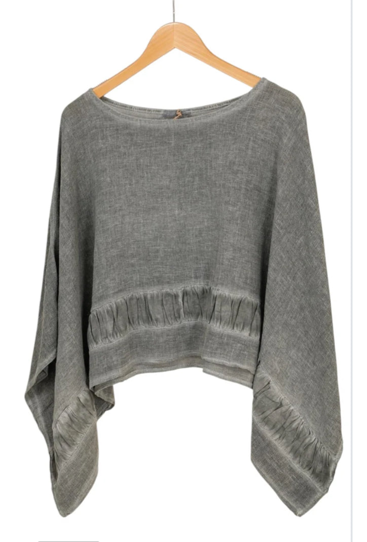 COTTON LINEN DRAPE TOP - 10-16 - CHACOAL
