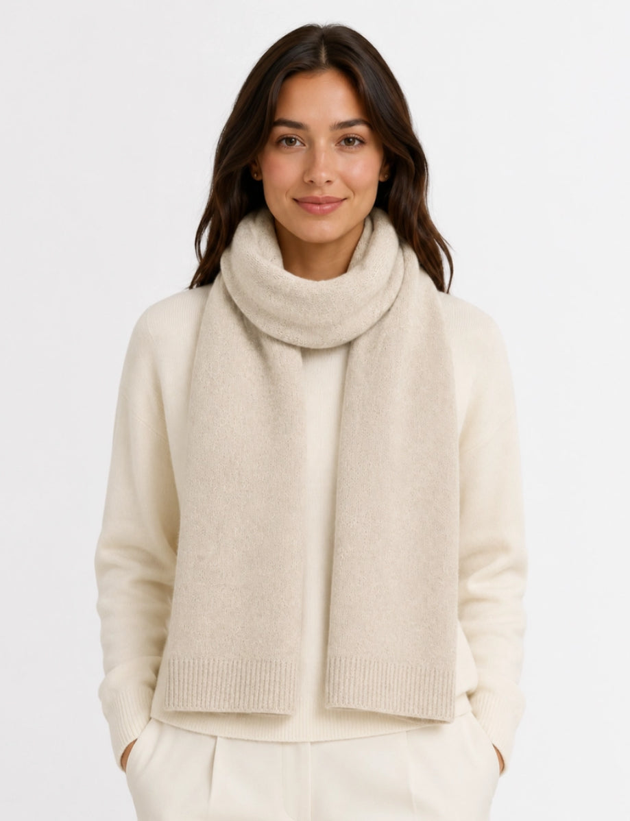 CASHMERE & MERINO WOOL SCARF - CREAM