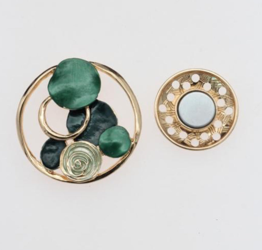 GREEN CIRCLES MAGNETIC BROOCH