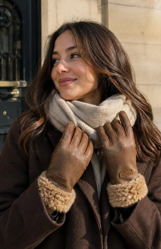 LEATHERETTE FUR CUFF GLOVES