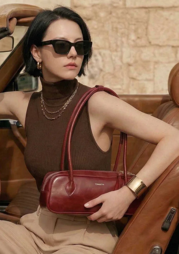 SHOULDER BAGUETTE BAG - BURGUNDY