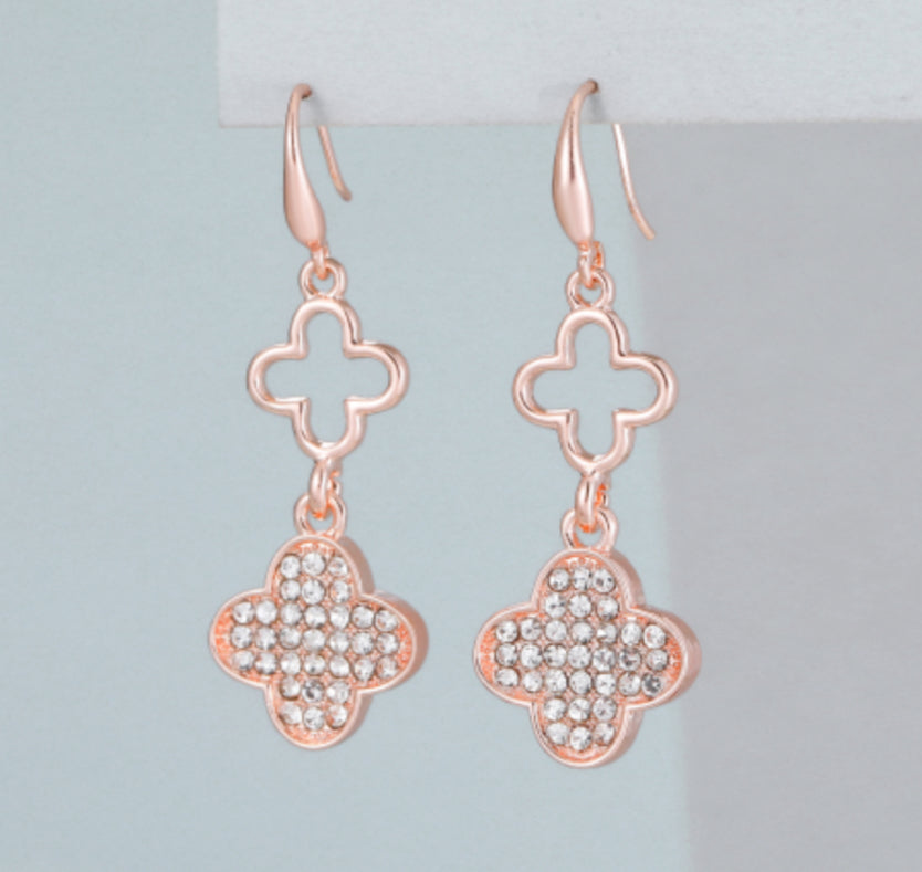 DIAMANTE PETAL DROP EARRINGS- ROSE GOLD