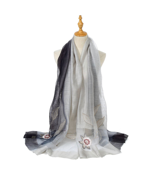 CHARCOAL FLORAL SILK BLEND SCARF