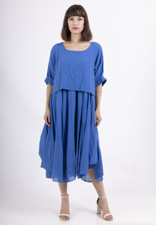 COTTON 2 PART DRESS - 8-14 - COBALT BLUE