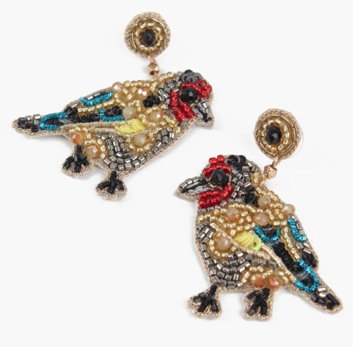 HANDMADE GLASS BEAD EARRINGS - GOLD FINCH