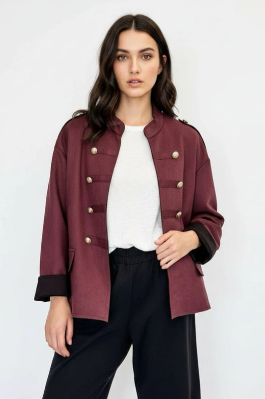 MILITARY SUEDETTE JACKET - 10-16 - BURGUNDY