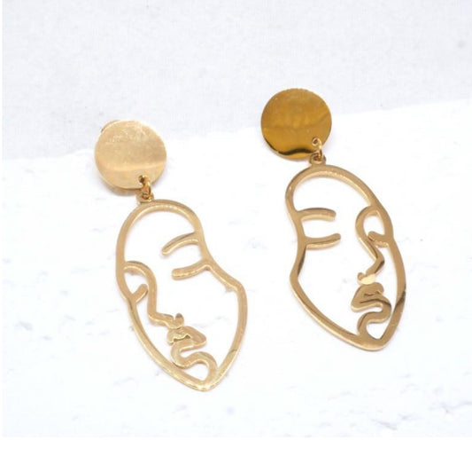 PORTRAIT STUD DROP EARRINGS - GOLD